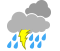 Showers. Risk of a thunderstorm early this morning. Wind south 20 km/h. High 14. UV index 2 or low.